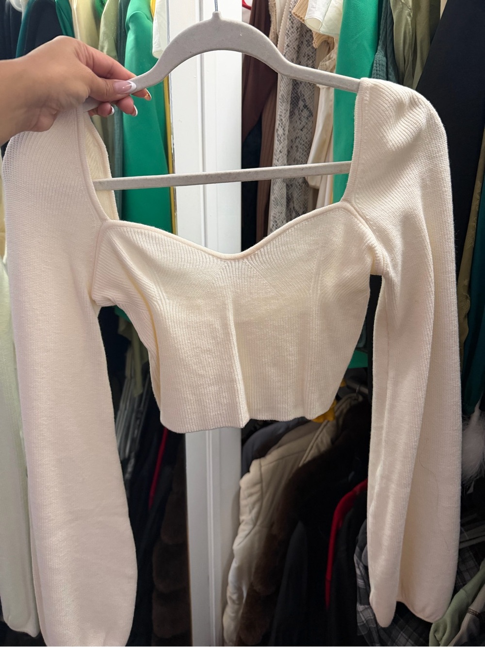 Beginning Boutique Cream Ribbed Sweetheart Crop Top